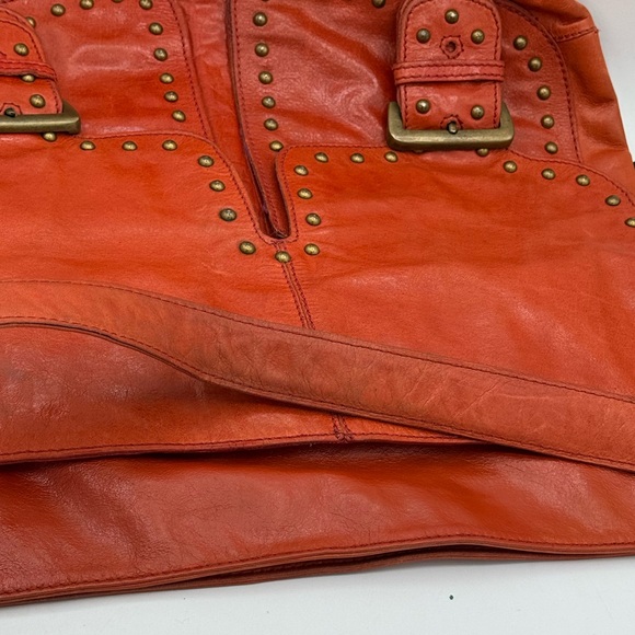 Tank Orange Leather Shoulder Bag w/ Brass Stud & Buckle Detail - 2000’s - Picture 15 of 16
